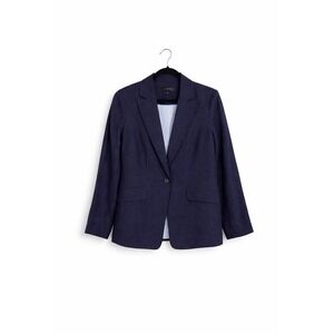 Talbots Linen Blazer Jacket Size 10 Navy Blue Work Office Career Business Preppy